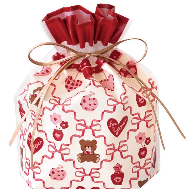 ヘッズ  ラッピング袋 巾着 W180×D80×H180mm レッド 20枚 リボンチェックPE巾着バッグ HEADS RCH-BS1