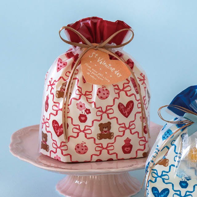 ヘッズ ラッピング袋 巾着 W180×D80×H180mm レッド 20枚 リボン