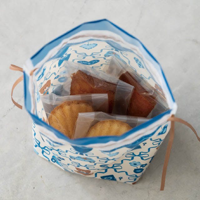 ヘッズ ラッピング袋 巾着 W180×D80×H180mm ブルー 20枚 リボン