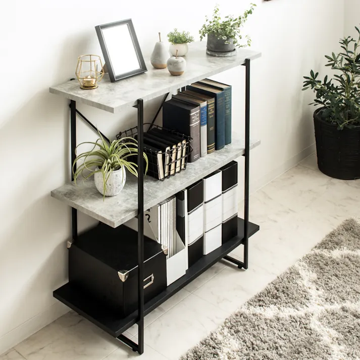 シェルフ3段 幅80 オープンラック IW-1330/カラー:ストーン/ブラック/ お客様組立 【送料込み】 #4.94373E+12