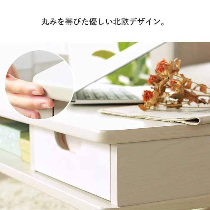 引き出し付きテーブル 幅80 IW-37/カラー:ホワイト/ お客様組立 【送料込み】 #4943733615010