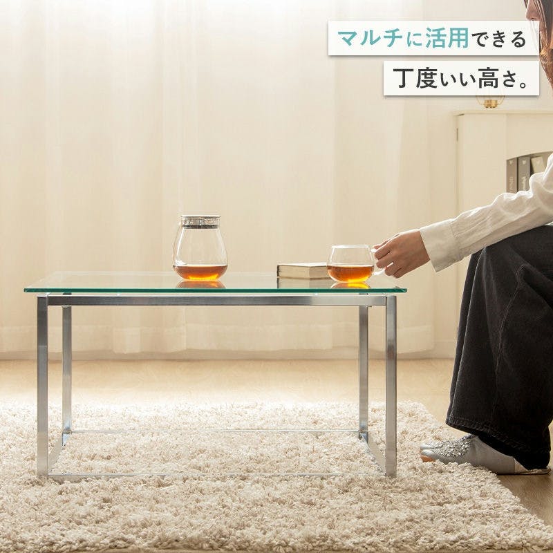 正方形ガラステーブル 幅70cm IW-527／カラー：クリア／ お客様組立