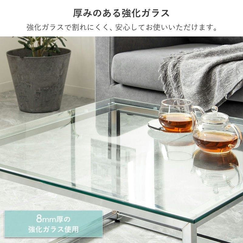 訳あり ガラステーブル 正方形 70cm クリア モダン 正方形ガラステーブル 幅70cm IW-527／カラー：クリア／ お客様組立