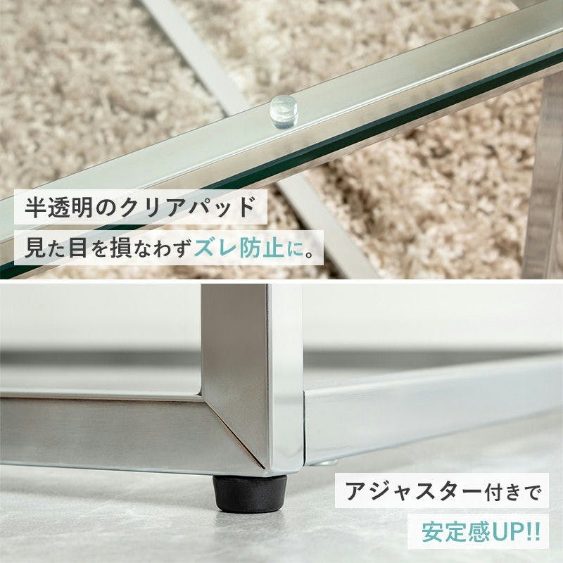 正方形ガラステーブル 幅70cm IW-527／カラー：クリア／ お客様組立