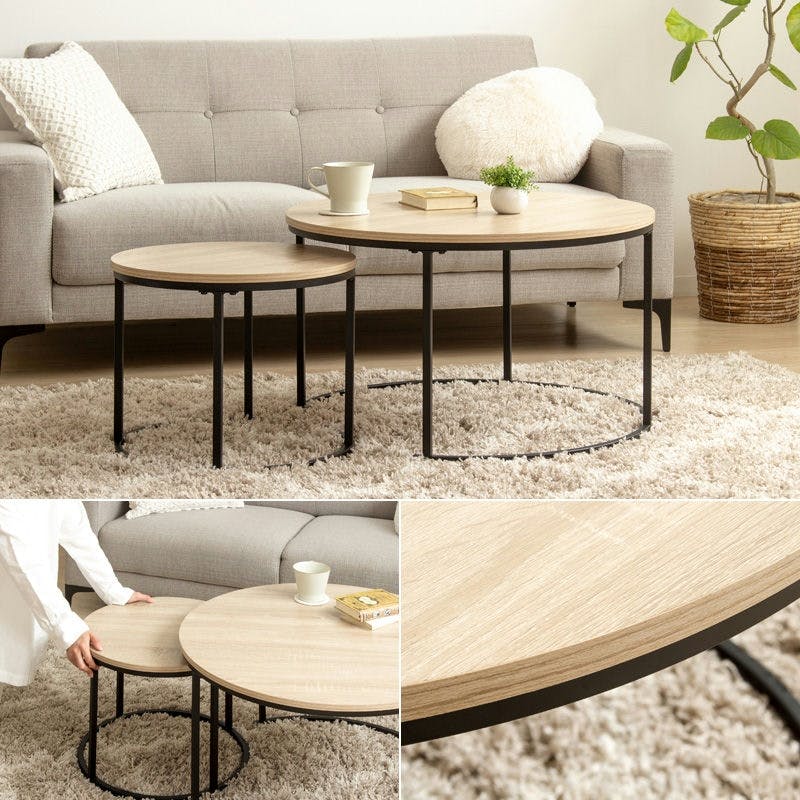 円形ネストテーブル 大小2点セット ストーン(ホワイト大理石柄) [2045] ネストテーブル 円形 2点セット 直径72cm&45cm IW-6012／カラー