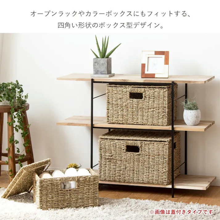 【スクエア3個セット(ふた無し) S・M・L】天然素材バスケット シーグラス IW-78/カラー:ナチュラル 【送料込み】 #4943733872499