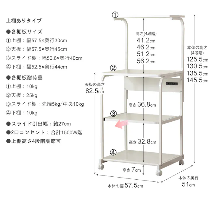 キッチンラック IW-84/カラー:ホワイト/ お客様組立 【送料込み】 #4943733612149