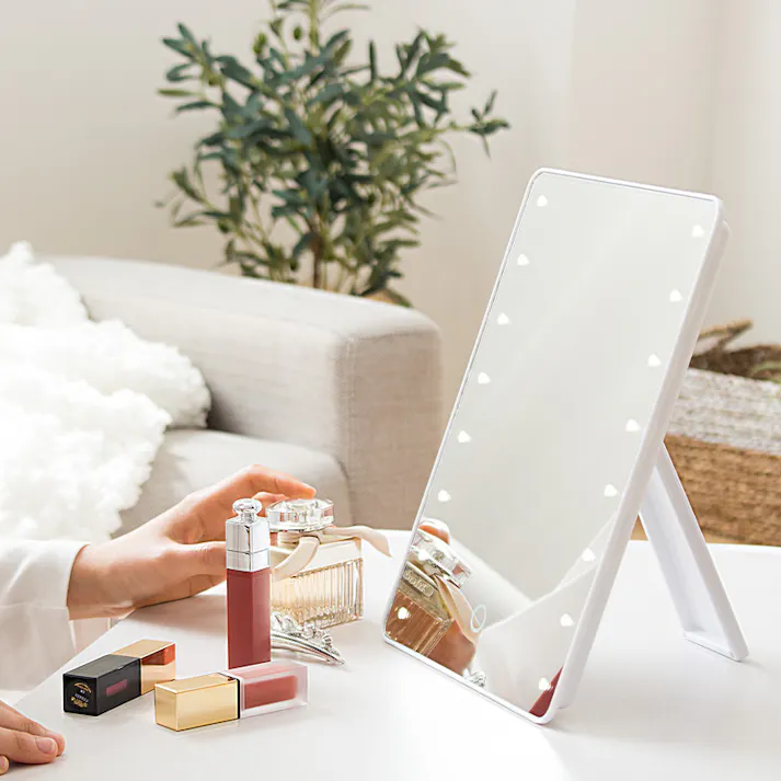 16個LEDライト付き 卓上メイクアップミラー YLD-2500/カラー:ホワイト/ 完成品 【送料込み】 #4979836882158