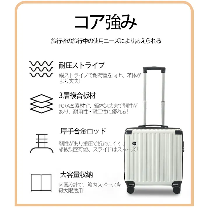 スーツケース キャリーバッグ 18インチ 旅行用 小型 機内持ち込み用 革製 旅行用耐久 大容量 ダイヤルロック付き