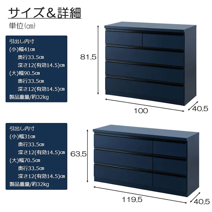 【MIDNIGHT】シリーズ 全段スライドレール付 コンプリートチェスト 国産 完成品 ハイチェスト ローチェスト 幅120 3段 タンス 大川家具 モダン おしゃれ 収納 リビング 日本製 引き出し 濃紺 青 ブルー
