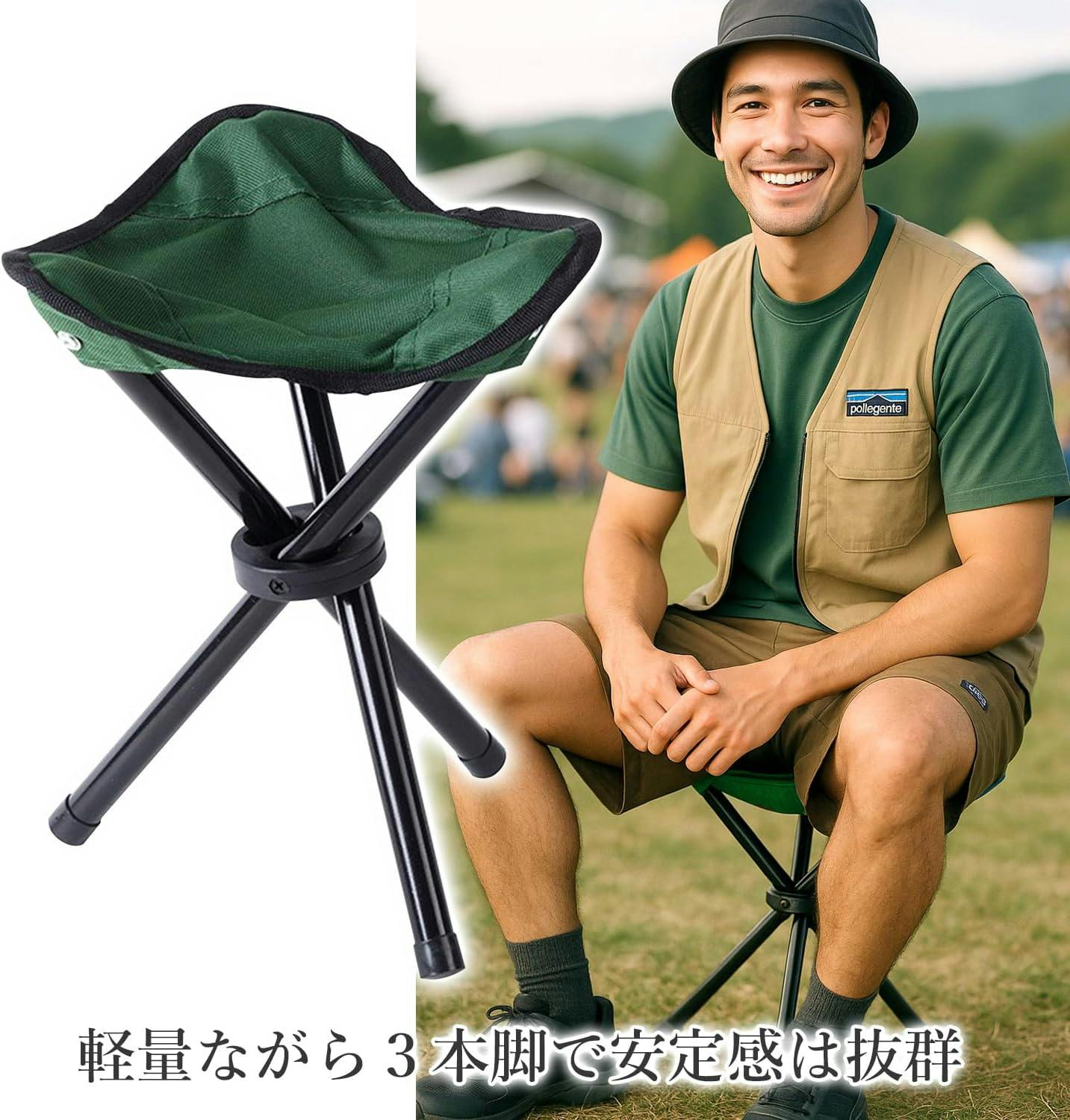 折りたたみ式フィッシングチェア,2 in 1,軽量スツール,キャンプ,マウンテン,ハイキング,ピクニック,アウトドア,観光機器用 アウトドア超軽量折りたたみ式三脚スツールキャンプ釣り用スツール国境