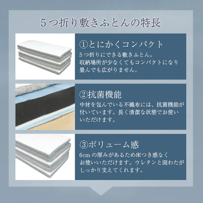 超コンパクト 五つ折り敷き布団 シングル