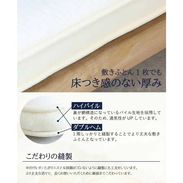 至福の眠り 3層構造羊毛敷きふとん シングル