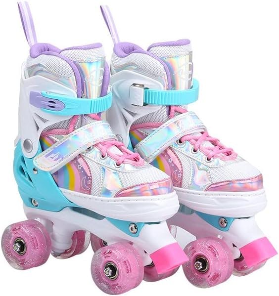 子供用ダブルローラースケート ホイールスケート クリスマスギフト 誕生日スポーツ 子供/ティーン用 8サイズ 脱着・調整可能 女の子用 キッズ 発光 安全 耐久 静音 初心者 男女兼用 子供・ティーン