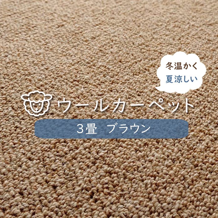 防炎 ウール100％ ラグ カーペット bt9000n (H) 江戸間 三畳 3畳 3帖 約176×261cm ブラウン インテリアショップゆうあい