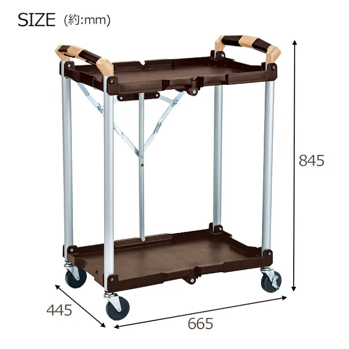 折りたたみワゴン 2段ワゴン キッチンワゴン ガーデニングワゴン 折りたたみ ワゴン キャスター付き スリム収納 フリーラック