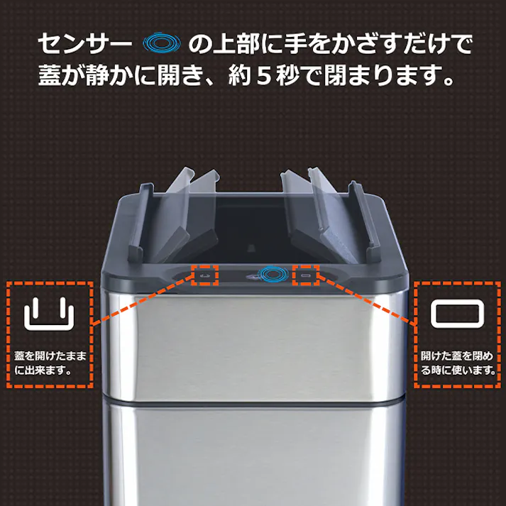 ゴミ箱 30L 自動開閉 センサー付き 29L ダストボックス 電池式 人感センサー コードレス ふた付き ごみ箱 スリム ステンレス おしゃれ 30リットル