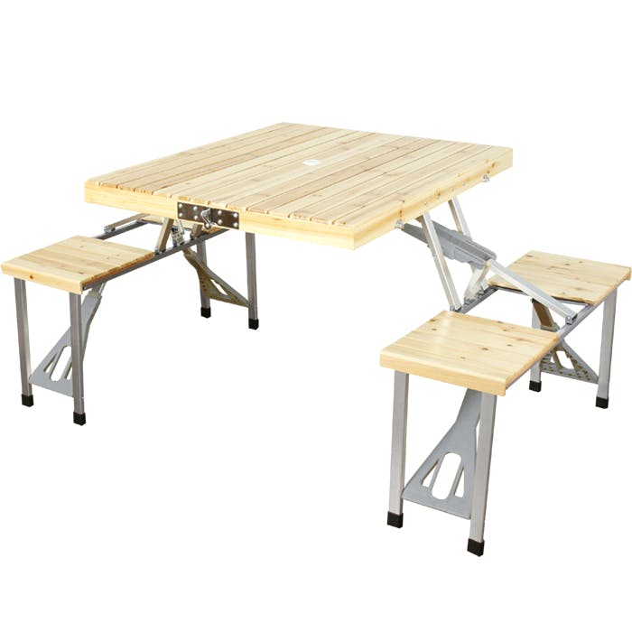 アウトドアテーブル 折りたたみ テーブルセット レジャーテーブル ピクニックテーブルセット 木製 4脚セット バーベキュー BBQ バタフライ キャンプ　訳あり