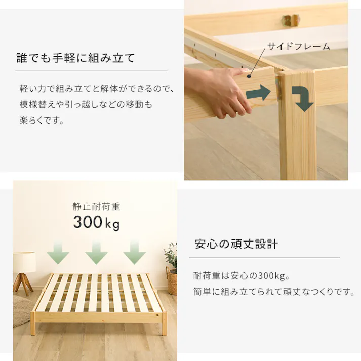 2分で完成!組立簡単ベッド ボンネルコイルマットレスセット(セミダブル) 【カラー:ナチュラル/ホワイト】 家具 新生活 引越し/お客様組み立て #trs-brm-sd--nawh 【4535306271312】※布団、枕等は付属しません【送料込み】