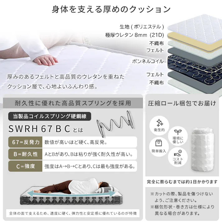 2分で完成!組立簡単ベッド ボンネルコイルマットレスセット(シングル) 【カラー:ナチュラル/シルバー】 家具 新生活 引越し/お客様組み立て #trs-brm-s--nasl 【4535306271305】※布団、枕等は付属しません【送料込み】