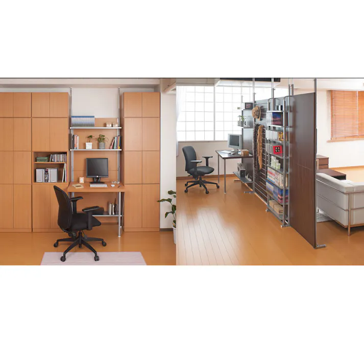 突っ張り間仕切りパーテーション幅90cm デスクタイプ ダークブラウン 突っ張りパーテーション つっぱりパーテーション つくえ 机 台 作業台 おしゃれ 壁面ラック つっぱりラック 省スペース