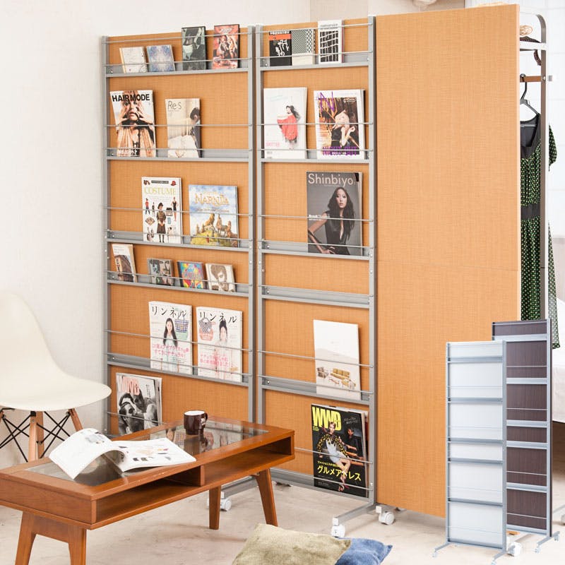 キャスター付きパーテーション幅60cm マガジンタイプ ホワイト パーテーションラック ウォールラック 壁面ラック ラック おしゃれ パーティション マガジンラック 間仕切り パーテーション