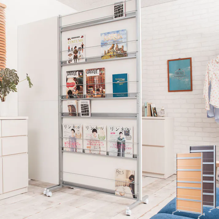 キャスター付きパーテーション幅90cm マガジンタイプ ダークブラウン パーテーションラック ウォールラック 壁面ラック ラック おしゃれ パーティション マガジンラック 間仕切り パーテーション