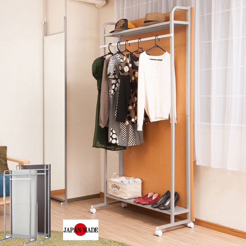 キャスター付きパーテーション幅90cm ハンガー+棚タイプ ナチュラル 洋服ハンガー ワードローブ 洋服ラック 洋服かけ 洋服掛け クローゼット ハンガーラック おしゃれ ラダー ハンガー