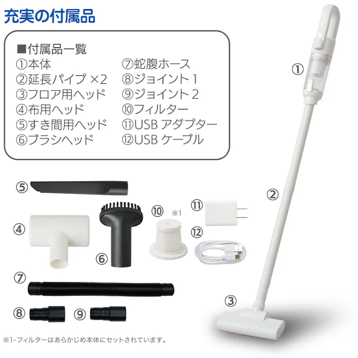 【充電式 軽量スマートクリーナー】 ちあふる 軽量でもパワフル 500円玉も吸い上げます!オートLEDライト付きで暗い場所も快適!約4200Pa ハイパワー吸引 USB充電式 軽量コードレス 掃除機 多機能ノズル JAN:4571414699426