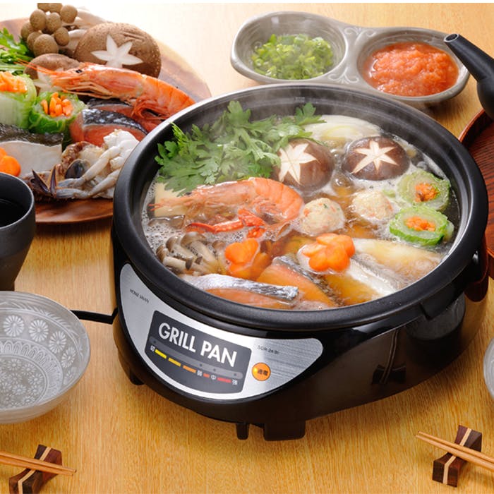 電気鍋 グリル鍋 24cm 着脱グリルパン 電気調理鍋 でんき鍋 ミニグリル