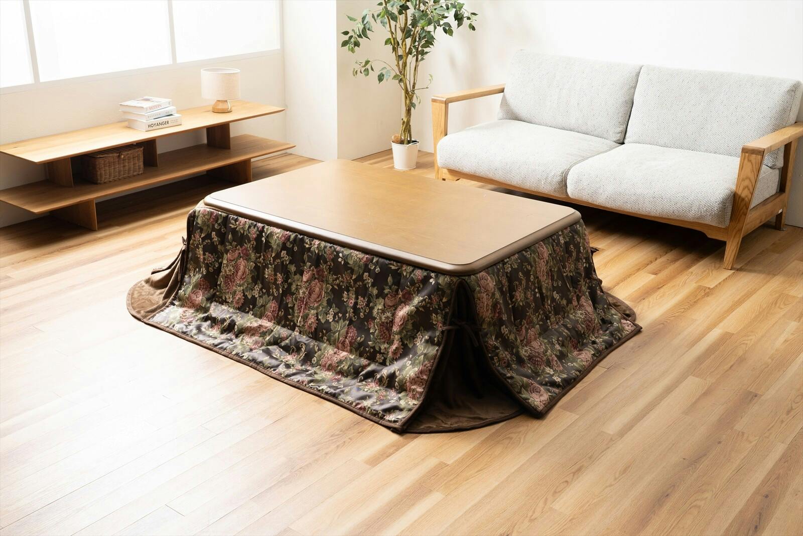 ジャカード織省スペースこたつ掛布団 【長方形 ブラウン】　花柄 高級感 裏面 フランネル生地 コンパクト 丸洗いOK！(ネット使用)　【こたつ掛け布団のみ】※こたつは商品に含まれておりません。 【送料込み】 ＃4550317226267 flife