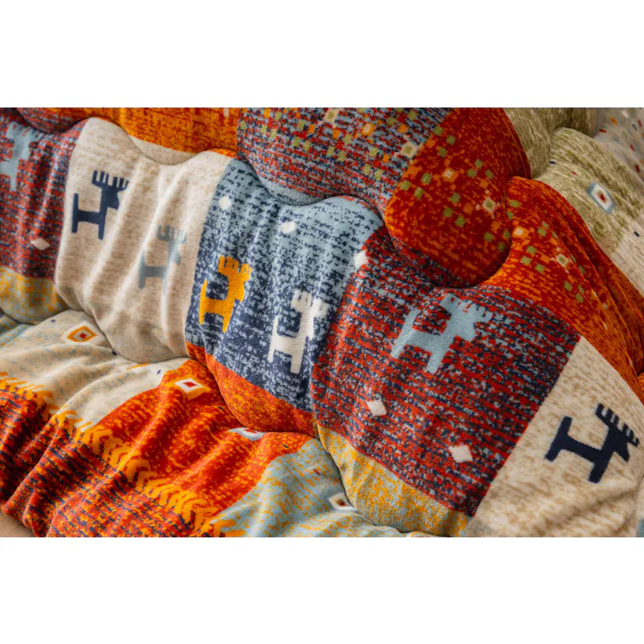 蓄熱・保温性に優れた撥水こたつ布団 【長方形 マルチカラー】省エネ 撥水加工 パッチワーク調のお洒落なギャベ柄 フランネル生地 丸洗いOK!(ネット使用) ※こたつは商品に含まれておりません。 【送料込み】 #4550317229978 flife