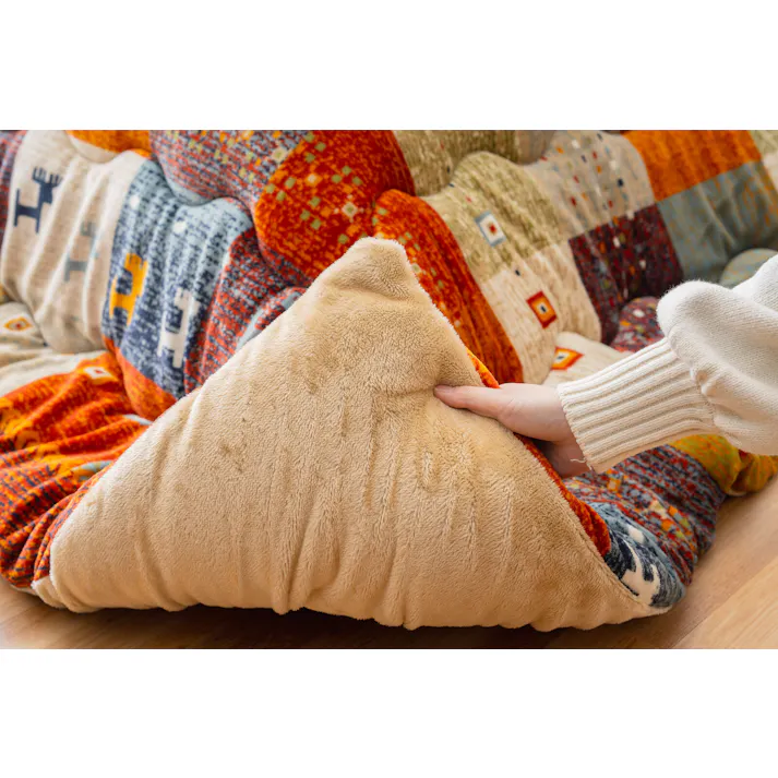 蓄熱・保温性に優れた撥水こたつ布団 【長方形 マルチカラー】省エネ 撥水加工 パッチワーク調のお洒落なギャベ柄 フランネル生地 丸洗いOK!(ネット使用) ※こたつは商品に含まれておりません。 【送料込み】 #4550317229978 flife