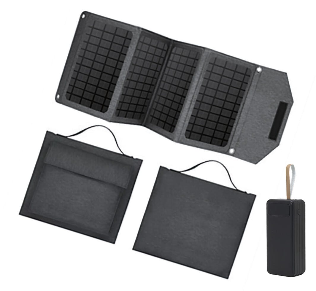 大容量コンパクトバッテリー＆ソーラーパネルセット／カラー：ブラック　停電 アウトドア スマホ 充電 太陽光 USB-C LEDライト付き 4種の保護機能(過電流・過電圧・短絡・過熱保護)付きで安全 コンパクト 大容量50,000mAh 【送料込み】 ＃4562331902362 flife