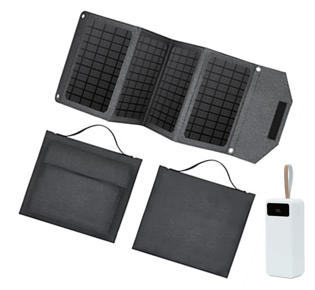 大容量コンパクトバッテリー＆ソーラーパネルセット／カラー：ホワイト　停電 アウトドア スマホ 充電 太陽光 USB-C LEDライト付き 4種の保護機能(過電流・過電圧・短絡・過熱保護)付きで安全 コンパクト 大容量50,000mAh 【送料込み】 ＃4562331902379 flife