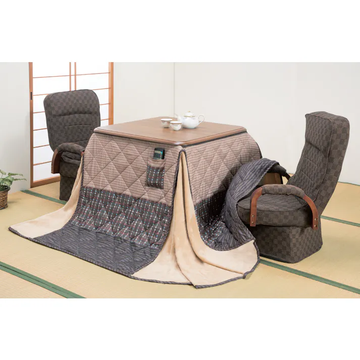 ハイタイプこたつ4点セット(こたつ本体・こたつ用掛布団・こたつ用高座椅子(2脚) 和室 洋室 ダイニングこたつ ダイニングテーブル 省スペース 高さ6段階調整 一部組立式 【送料込み】 #4589978836447 flife