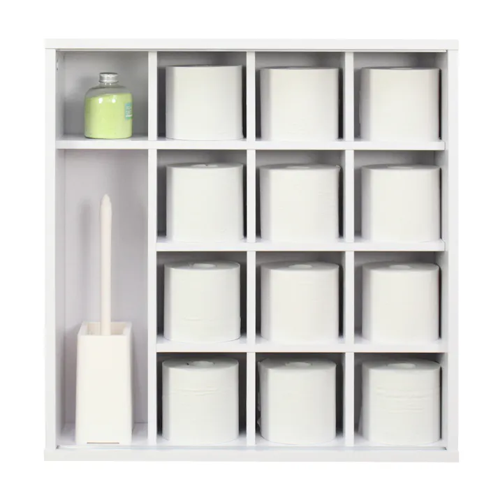 引き戸式トイレ収納庫 省スペース トイレ用品 スッキリ収納可能 色/ホワイト 薄型 狭いスペース 開閉 引き戸タイプ トイレブラシ収納OK●お客様組立式 【送料込み】 #4560243370163 flife