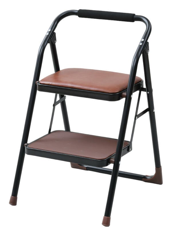 ステップチェア2段／カラー：ダークブラウン　一台二役の便利なステップチェア キッチン用椅子 踏み台 安定 自立  折りたたんで収納●組立不要完成品 【送料込み】 ＃4983771054587 flife