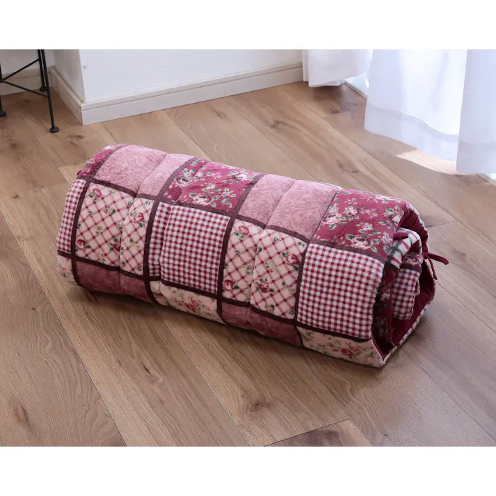 パッチワーク調あったかごろ寝長座布団 1枚 /カラー:ワイン お昼寝 ソファ クッション ワイド&ロング 男性にもおすすめ ループ&ひも付き 【送料込み】 #4534388423152 flife