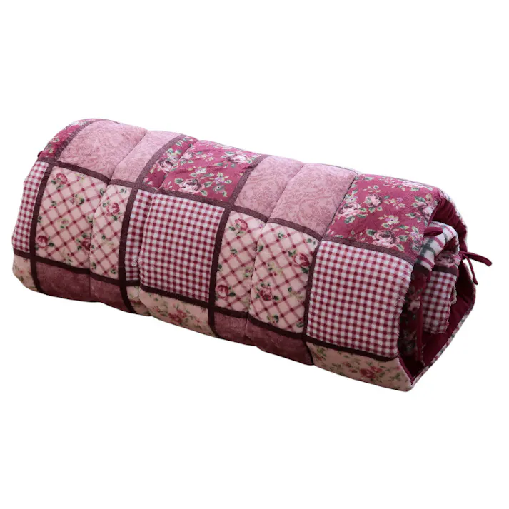 パッチワーク調あったかごろ寝長座布団 1枚 /カラー:ワイン お昼寝 ソファ クッション ワイド&ロング 男性にもおすすめ ループ&ひも付き 【送料込み】 #4534388423152 flife