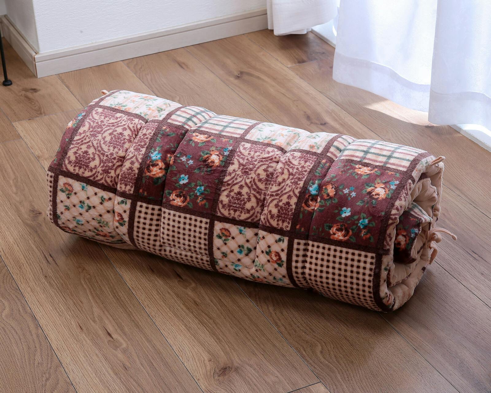 パッチワーク調あったか ごろ寝長座布団 2枚組 ／カラー：ブラウン お