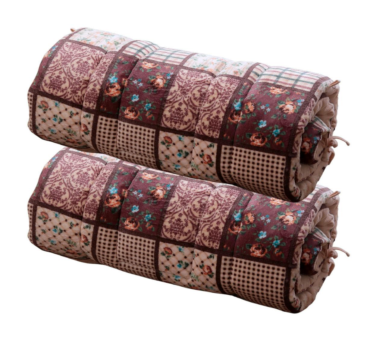 パッチワーク調あったか ごろ寝長座布団 2枚組 ／カラー：ブラウン お