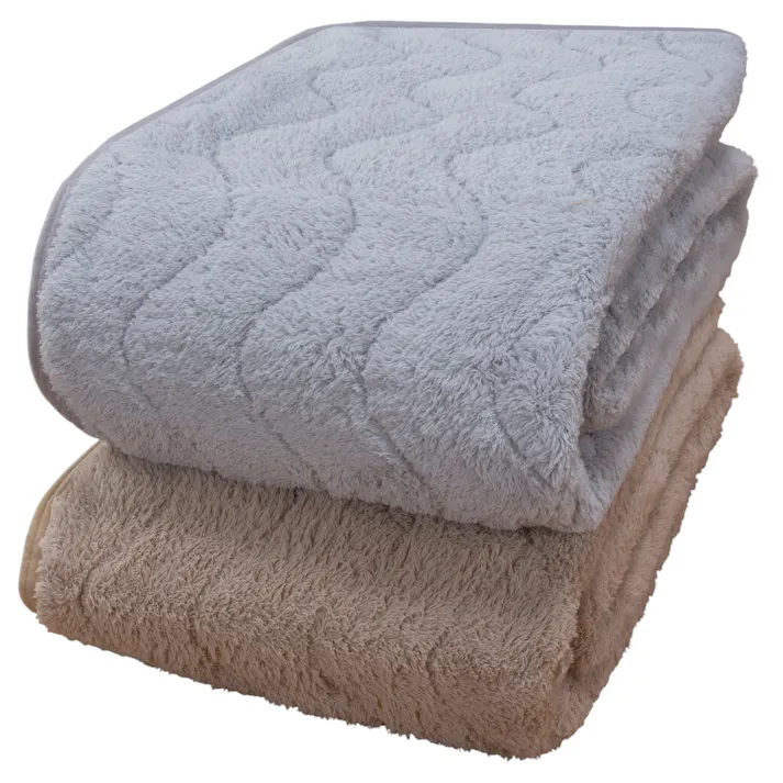 吸湿発熱ムートン調ボリューム敷パッド2色組 グレー系+ベージュ系 フランネル毛布生地 吸湿発熱 四隅ゴムバンド付き 節電対策 【送料込み】 #4589978836379 flife