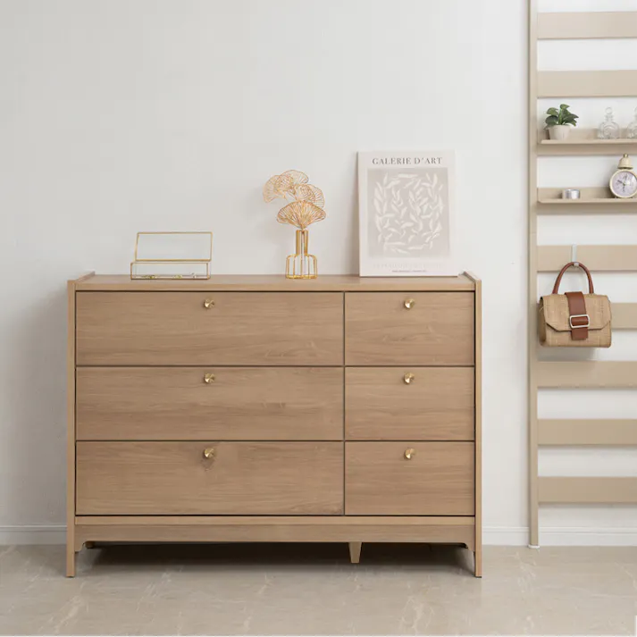 丸型の真鍮取っ手×優しい木目【OKU】シリーズ ナチュラル チェスト 幅120cm 完成品 日本製 北欧 真鍮 フルスライドレール リビングボード 大容量収納 リビング 一人暮らし 新生活 取っ手 引出し 衣類収納 省スペース