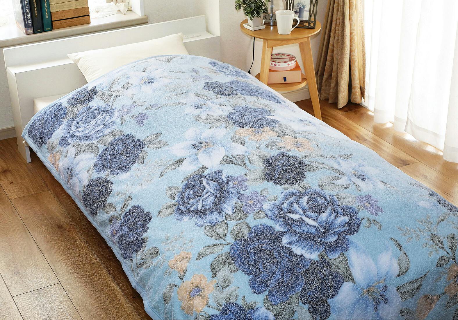 泉大津産 花柄おぼろ調プリントタオルケット 1枚 ブルー 【送料込み】 ＃4589756180465 flife