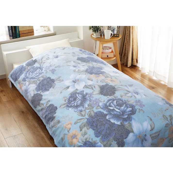 泉大津産 花柄おぼろ調プリントタオルケット 1枚 ブルー 【送料込み】 #4589756180465 flife