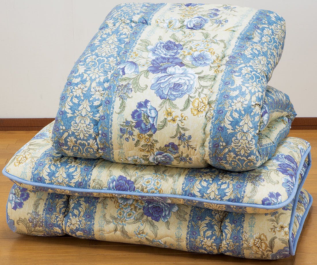 フランス産 羊毛混掛敷布団セット シングル ブルー 【送料込み】 ＃4589978833545 flife