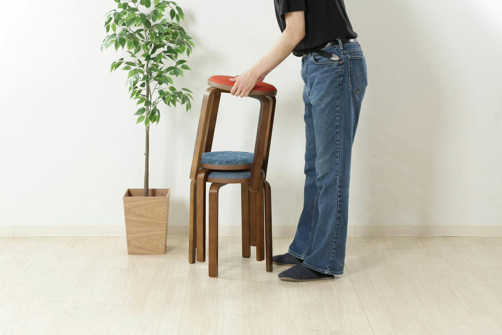 布張り曲木スツール 同色4脚組 ブルー 【送料込み】 ＃4589978833651