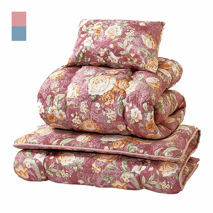 日本製 防ダニ・抗菌防臭加工ボリューム組布団 2色14点セット ピンク系＋ブルー系 【送料込み】 ＃4589978834580 flife