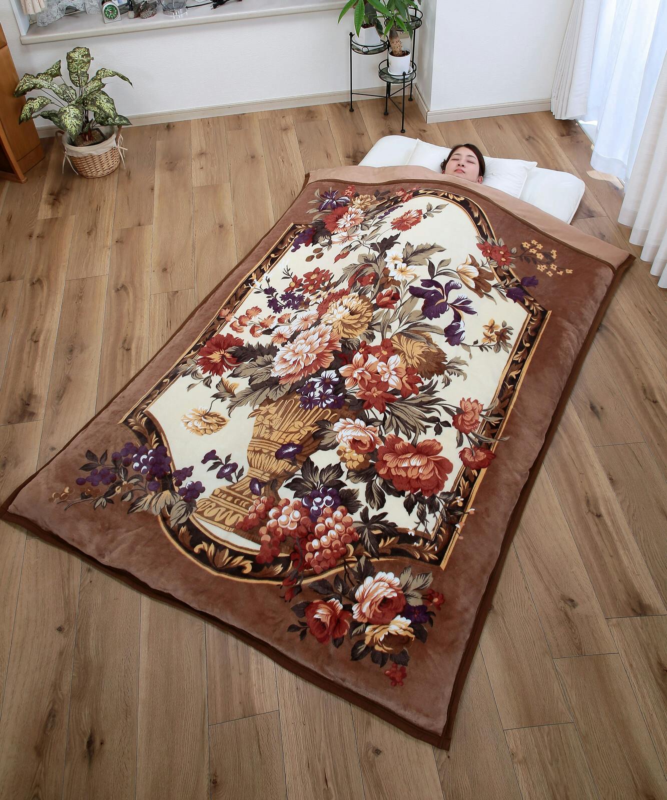 掛布団カバーになる衿付マイヤー2枚合わせ毛布 2色組 ブラウン・グリーン 【送料込み】 ＃4589978836218 flife